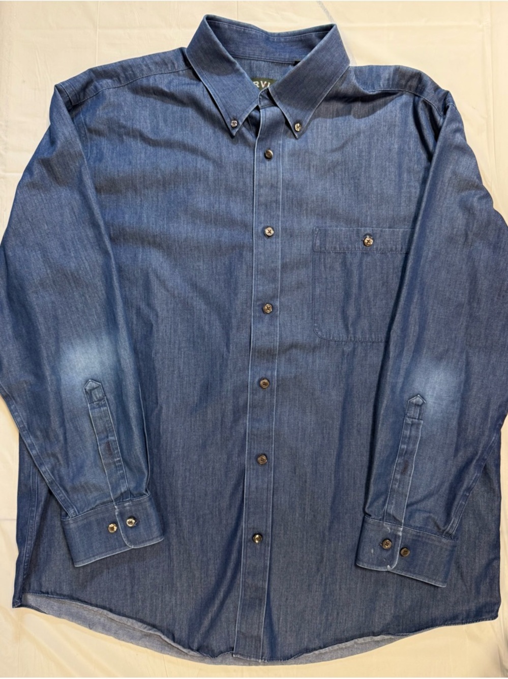 Orvis Wrinkle Free Chambray Button Down Shirt Blue Cotton Men’s XL
